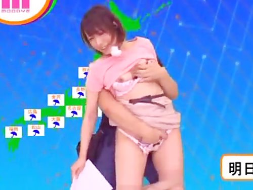 放送事故!?お天気キャスターがスタッフから公開痴漢(笑)手マンでびしょ濡れw